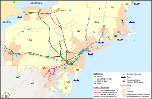 map of Petroleum Product Assets in the NorthEast as described in the linked report.